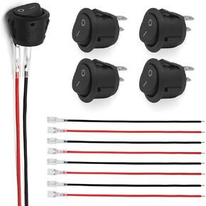 5 pcs Round Environmental Protection Boat Rocker Switch On Off Switch With 10Pcs Wires, 20mm Mini 12 Volt DC Mini Circle Toggle Switch 12V 2 Pin Switch 120V Wired KCD1, For Car Automotive RV