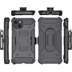 Cocomii Belt Clip Case Compatible with iPhone 15 - Luxury, Swivel Holster, Inward & Outward Facing, Kickstand, Military Grade, Heavy Duty, Shockproof (Black)