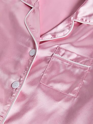 LYANER Women's Satin Pajamas Sets Short Sleeve Button Shirt Silky Sleepwear With Shorts PJs in Saudi Arabia