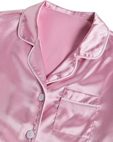 LYANER Women's Satin Pajamas Sets Short Sleeve Button Shirt Silky Sleepwear With Shorts PJs in Saudi Arabia