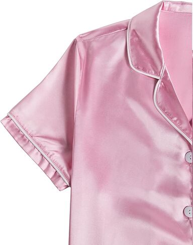 LYANER Women's Satin Pajamas Sets Short Sleeve Button Shirt Silky Sleepwear With Shorts PJs in Saudi Arabia