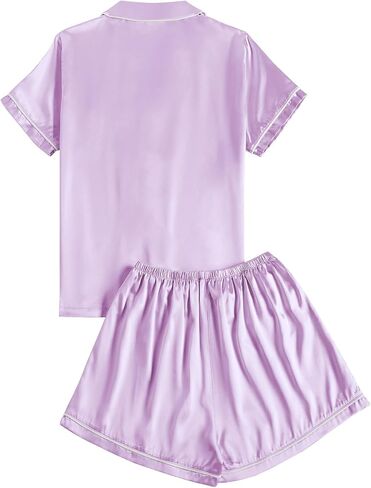 LYANER Women's Satin Pajamas Sets Short Sleeve Button Shirt Silky Sleepwear With Shorts PJs in Saudi Arabia