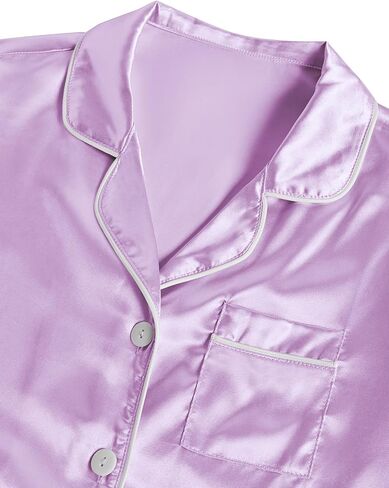 LYANER Women's Satin Pajamas Sets Short Sleeve Button Shirt Silky Sleepwear With Shorts PJs in Saudi Arabia