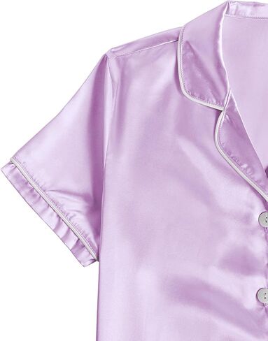 LYANER Women's Satin Pajamas Sets Short Sleeve Button Shirt Silky Sleepwear With Shorts PJs in Saudi Arabia
