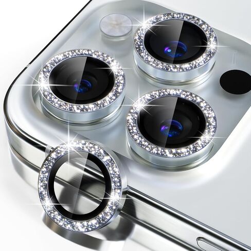 متوافق مع iPhone 15 Pro/iPhone 15 Pro Max واقي عدسة الكاميرا، غطاء كاميرا من الزجاج المقوى 9H واقي شاشة معدني فردي واقي للحلقة، ملحقات تزيين، فضي لامع in Kuwait