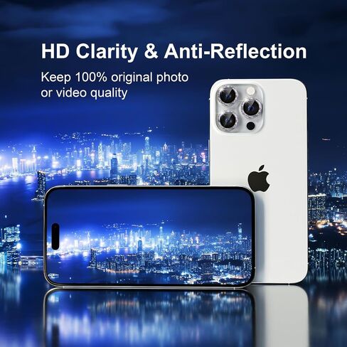 متوافق مع iPhone 15 Pro/iPhone 15 Pro Max واقي عدسة الكاميرا، غطاء كاميرا من الزجاج المقوى 9H واقي شاشة معدني فردي واقي للحلقة، ملحقات تزيين، فضي لامع in Kuwait