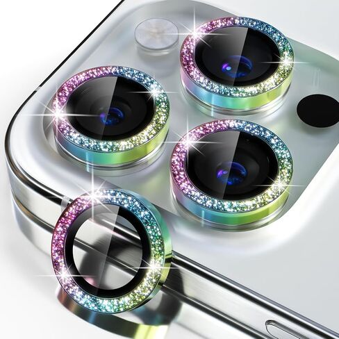 متوافق مع iPhone 15 Pro/iPhone 15 Pro Max واقي عدسة الكاميرا، غطاء كاميرا من الزجاج المقوى 9H واقي شاشة معدني فردي واقي للحلقة، ملحقات تزيين، فضي لامع in Kuwait