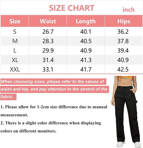 Women's Cargo Pants Jeans High Waisted Baggy Y2K Stretchy Wide Leg Straight Casual Pants Streetwear with 6 Pockets in Saudi Arabia