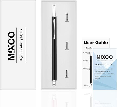 قلم Mixoo قابل للسحب لشاشات اللمس - قلم شاشة لمس عالمي عالي الحساسية مع 3 أطراف قرص قابلة للاستبدال لأجهزة iPad iPhone وجميع الأجهزة اللوحية والهواتف المحمولة ذات السعة الأخرى (أسود) in Kuwait