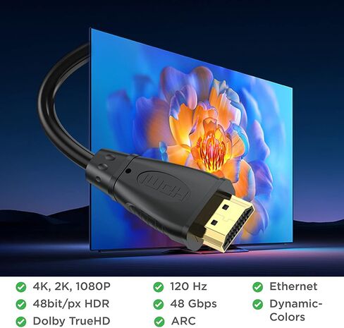 كابل HDMI بطول 6 أقدام، 10 حزم، كابل 4K ARC/eARC HDMI 2.0 لمكبرات الصوت، كابلات HDMI عالية السرعة لـ HDCP 2.2، HDR، السينما، التلفزيون، PS4، PS5، Xbox، Roku، مشغل Bluray، الكمبيوتر، الشاشة والمزيد... in Saudi Arabia