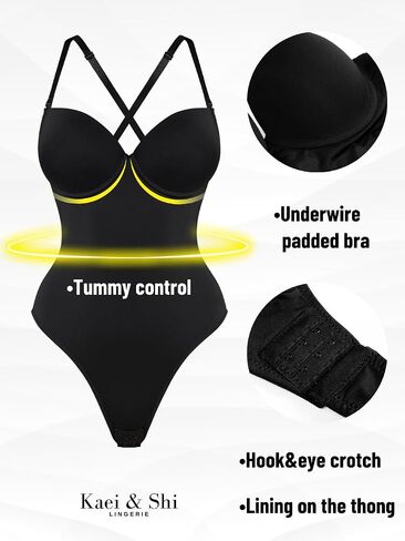 Kaei&Shi Thong Shapewear,Deep V Padded Underwire Backless Sexy Bodysuit Top for Women,Corset Body Suit in Saudi Arabia