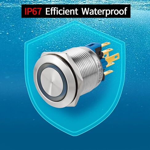 (2 قطعة) مفتاح زر ضغط 22 مم إغلاق 12 فولت تيار مستمر SPDT تشغيل إيقاف مقاوم للماء IP67 الفولاذ المقاوم للصدأ 304 شهادة UL مع رأس عين الملاك LED لفتحة تثبيت 7/8 بوصة مع سلك (أزرق، إغلاق، 12 فولت) in Saudi Arabia
