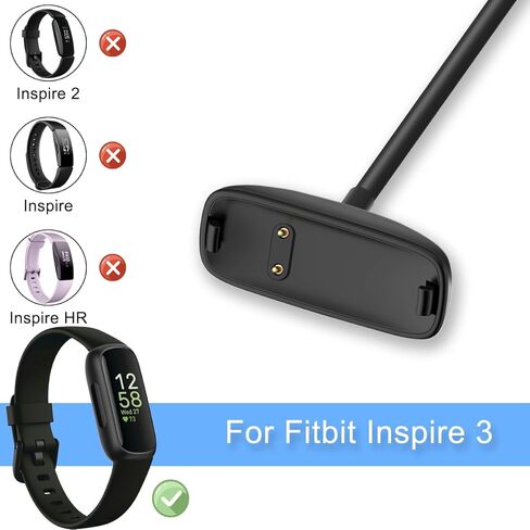 شاحن بديل لكابل شحن Fitbit Inspire 3، سلك USB إلى قاعدة توصيل للساعة الذكية لتتبع اللياقة البدنية، ملحقات سلك إمداد الطاقة للساعة، مع محول USB من النوع C، 3.3 قدم/1.0 قدم، قطعتان in Kuwait