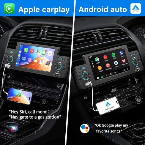 5 Inch Single Din Car Stereo with Apple Carplay/Android Auto,Single Din Carplay Touchscreen Car Stereo with Mirror Link Support Backup Camera/Bluetooth Handsfree/FM/AUX/TF/USB/EQ in Kuwait