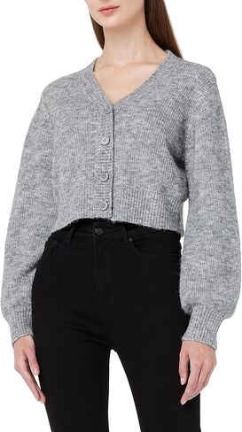 Women's Cardigan Sweaters Open Front Cropped Cardigan Button Up Chunky Knit Sweaters V-Neck Cute Short Sweater Tops in Saudi Arabia