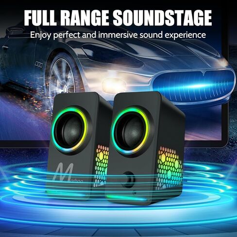Computer PC Speakers, Dynamic RGB Gaming Speakers with Volume Control, HiFi Stereo Sound Quality 3.5mm AUX Desktop Speakers, USB Powered Monitor Speakers for PC,Laptops,Desktops,Phone,Game Machine in Kuwait