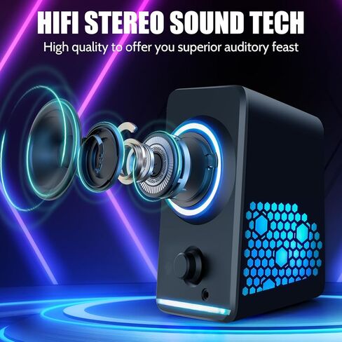 Computer PC Speakers, Dynamic RGB Gaming Speakers with Volume Control, HiFi Stereo Sound Quality 3.5mm AUX Desktop Speakers, USB Powered Monitor Speakers for PC,Laptops,Desktops,Phone,Game Machine in Kuwait