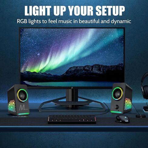 Computer PC Speakers, Dynamic RGB Gaming Speakers with Volume Control, HiFi Stereo Sound Quality 3.5mm AUX Desktop Speakers, USB Powered Monitor Speakers for PC,Laptops,Desktops,Phone,Game Machine in Kuwait