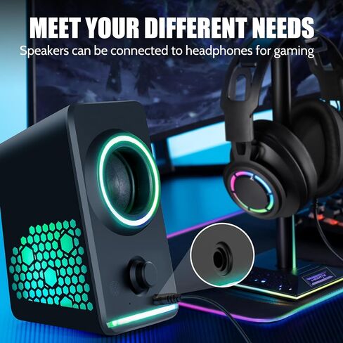Computer PC Speakers, Dynamic RGB Gaming Speakers with Volume Control, HiFi Stereo Sound Quality 3.5mm AUX Desktop Speakers, USB Powered Monitor Speakers for PC,Laptops,Desktops,Phone,Game Machine in Kuwait