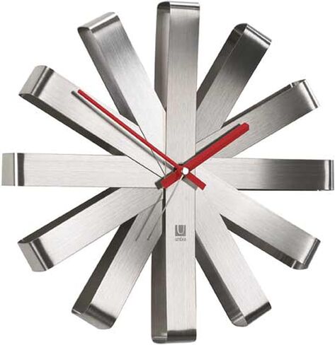 Umbra 118070-040 Ribbon Modern 12-inch, Battery Operated Quartz Movement, Silent Non Ticking Wall Clock, Black in Saudi Arabia