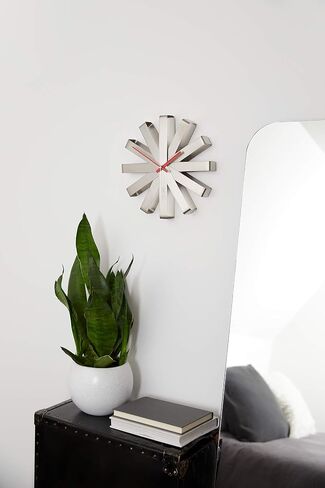 Umbra 118070-040 Ribbon Modern 12-inch, Battery Operated Quartz Movement, Silent Non Ticking Wall Clock, Black in Saudi Arabia