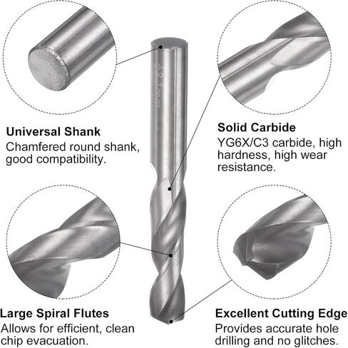 uxcell Solid Carbide Drill Bit, 10mm (0.394") YG6X/C3 Micro-Grain Tungsten Carbide Jobber Twist Drill Bits Straight Shank for Drilling Stainless Steel Aluminum Metal Plastic in Saudi Arabia