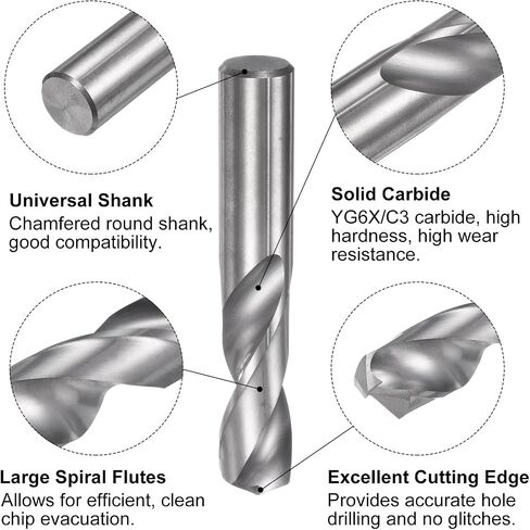 uxcell Solid Carbide Drill Bit, 10mm (0.394") YG6X/C3 Micro-Grain Tungsten Carbide Jobber Twist Drill Bits Straight Shank for Drilling Stainless Steel Aluminum Metal Plastic in Saudi Arabia