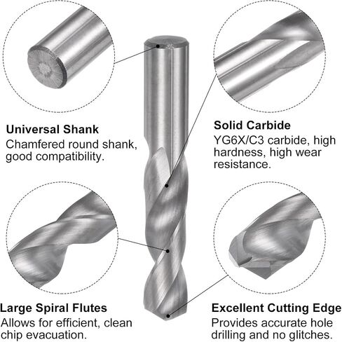 uxcell Solid Carbide Drill Bit, 10mm (0.394") YG6X/C3 Micro-Grain Tungsten Carbide Jobber Twist Drill Bits Straight Shank for Drilling Stainless Steel Aluminum Metal Plastic in Saudi Arabia