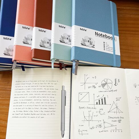 Mlife Graph Grid Paper Notebook، 200 صفحة دفاتر يومية مع حامل قلم، مجلة سميكة 100 جرام لكل متر مربع للنساء، دفاتر ملاحظات من جلد البولي يوريثان للعمل والمدرسة والكتابة (أسود) in Saudi Arabia