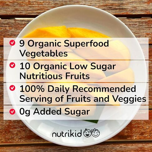 Kids Organic Reds and Greens Superfood Powder Fruits and Vegetable Blend, Perfect for Smoothies, Drinks, Shakes, Loaded with Probiotics, 100% Daily Value of Vitamins, Multiple Flavors. (Peach Mango) in Saudi Arabia