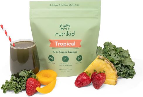 Kids Organic Reds and Greens Superfood Powder Fruits and Vegetable Blend, Perfect for Smoothies, Drinks, Shakes, Loaded with Probiotics, 100% Daily Value of Vitamins, Multiple Flavors. (Peach Mango) in Saudi Arabia