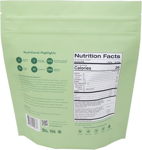 Kids Organic Reds and Greens Superfood Powder Fruits and Vegetable Blend, Perfect for Smoothies, Drinks, Shakes, Loaded with Probiotics, 100% Daily Value of Vitamins, Multiple Flavors. (Peach Mango) in Saudi Arabia