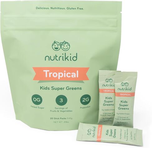 Kids Organic Reds and Greens Superfood Powder Fruits and Vegetable Blend, Perfect for Smoothies, Drinks, Shakes, Loaded with Probiotics, 100% Daily Value of Vitamins, Multiple Flavors. (Peach Mango) in Saudi Arabia