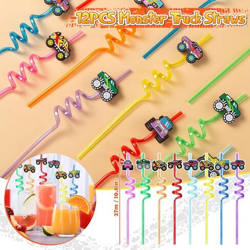 98Pcs Monster Truck Party Favors Birthday Supplies for Boys Kids, Bubble Wands Drinking Straws Slap Bracelets Keychains Stickers Goodie Bag Stuffer Monster Truck Themed Birthday Party Supplies in Saudi Arabia