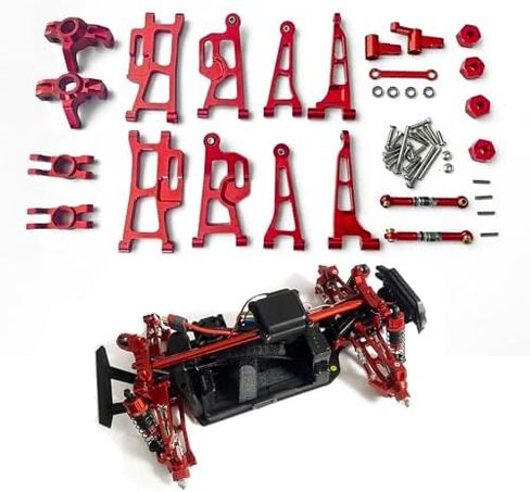 قطعة غيار معدنية مطورة لسيارة Hyper Go H14BM MJX 14210 14209 1/14 بدون فرش سيارات RC، مجموعة ذراع التأرجح لكأس التوجيه وأعمدة الجسم لبرج الصدمات (أحمر، براغي) in Kuwait