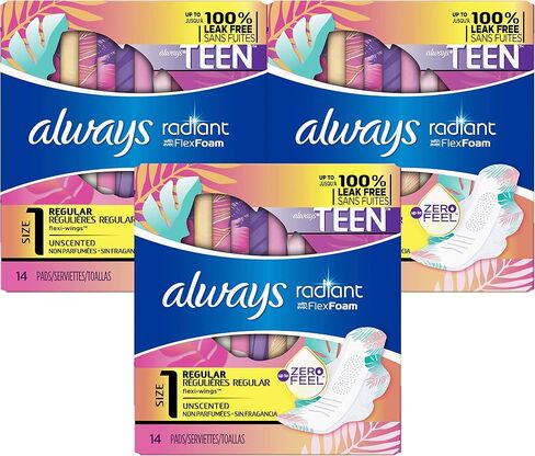 فوط صحية للمراهقين من Always Radiant، 14 قطعة (عبوة من 3) فوط صحية للمراهقين من Always Radiant، 14 قطعة (عبوة من 3) in Saudi Arabia