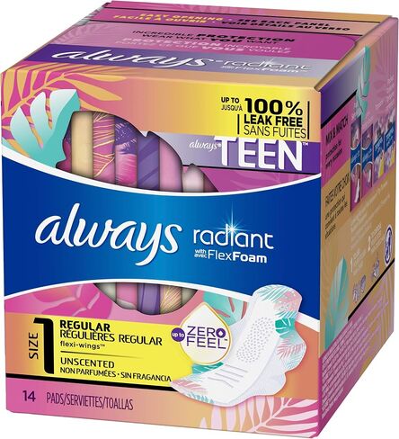 فوط صحية للمراهقين من Always Radiant، 14 قطعة (عبوة من 3) فوط صحية للمراهقين من Always Radiant، 14 قطعة (عبوة من 3) in Saudi Arabia