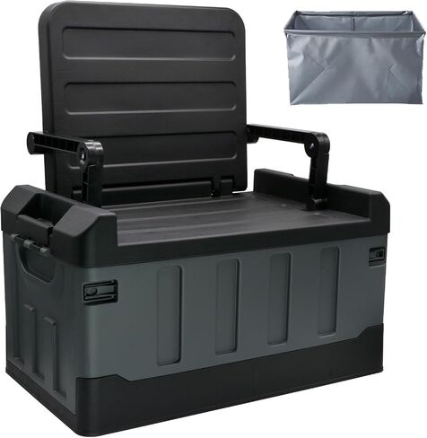 Trunk Organizer with Lid for Car, 60L Seatable Camping Organizer with Waterproof Bag, Multifunctional Collapsible Camping Storage Box for Outdoor Picnic, Car, Clothes,Toy (Blue) in Saudi Arabia