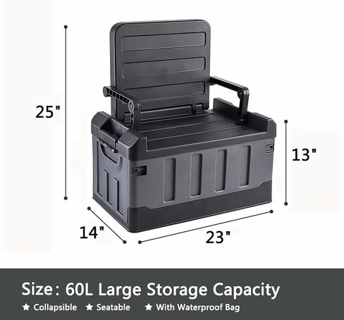Trunk Organizer with Lid for Car, 60L Seatable Camping Organizer with Waterproof Bag, Multifunctional Collapsible Camping Storage Box for Outdoor Picnic, Car, Clothes,Toy (Blue) in Saudi Arabia