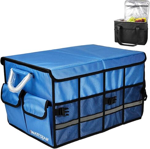 wattstar Trunk Organizer With Isulated Grocery Bag, Black Car Organizer, Collapsible Car Trunk Organizer For SUV, Sedan And Truck, Car Storage Organizer With Aluminum Alloy Handle For Men And Women in Kuwait