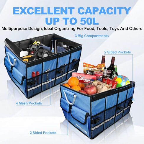 wattstar Trunk Organizer With Isulated Grocery Bag, Black Car Organizer, Collapsible Car Trunk Organizer For SUV, Sedan And Truck, Car Storage Organizer With Aluminum Alloy Handle For Men And Women in Kuwait