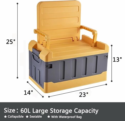 Trunk Organizer with Lid for Car, 60L Seatable Camping Organizer with Waterproof Bag, Multifunctional Collapsible Camping Storage Box for Outdoor Picnic, Car, Clothes,Toy (Blue) in Saudi Arabia
