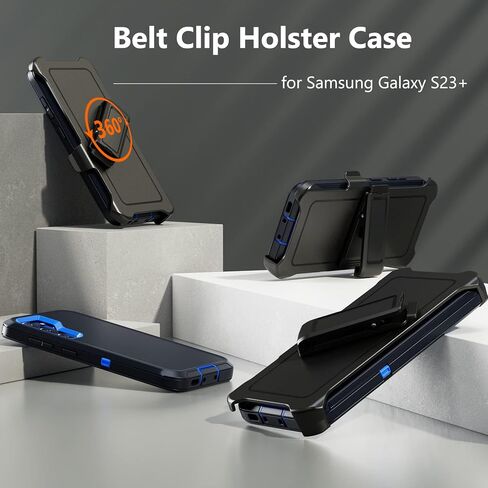 Rugged Phone Case for Samsung Galaxy S23+ Plus 5G, with Belt Clip Holster & Kickstand Heavy Duty Shockproof Protective Full Body Case Cover for Samsung S23 Plus 6.6 inch Phone (Black) in Saudi Arabia