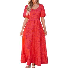 PRETTYGARDEN Womens Dresses 2024 Puff Sleeve Floral Casual Summer Dresses Smocked Backless Beach Flowy Tiered Maxi Dress
