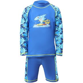 Toddler Baby Boy's Shark Swimsuits Long Sleeve Quick Drying Rash Guard Swimwear Set Surfing Suit Swim Trunks
