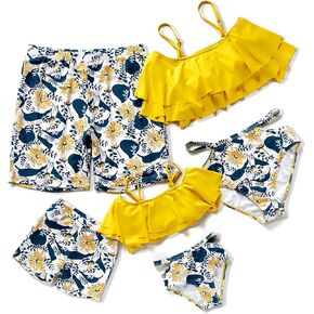 Herbeeza Family Matching Swimsuits, Two Piece Swimsuit High Waisted Off Shoulder Ruffled Printed Mommy and Me Bikini Set