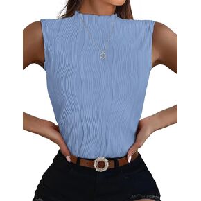 WIHOLL Womens Mock Neck Tank Tops Summer Textured SleevelessTops for Women Business Casual Blouse