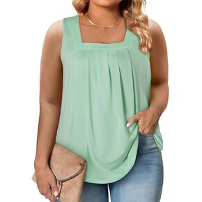 Eytino Women Plus Size Tank Tops Summer Casual Square Neck Sleeveless Blouse Shirts(1X-5X)