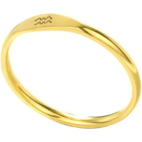 OAKKY Unisex Stainless Steel Thin Simple 12 Constellation Zodiac Symbols Stackable Couple Ring
