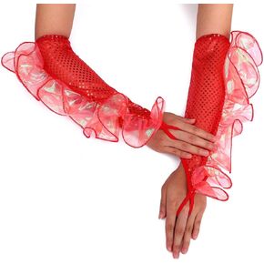 Yikisdy Fashion Gloves Sequins Yarn Glove Fingerless Cosplay Arm Sleeves Fairy Rave Party Costume for Women and Girls